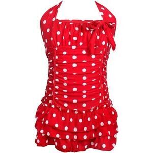 Dance Costume Swim Suit Medium Child Retro Red White Polka Dot Jazz Tap